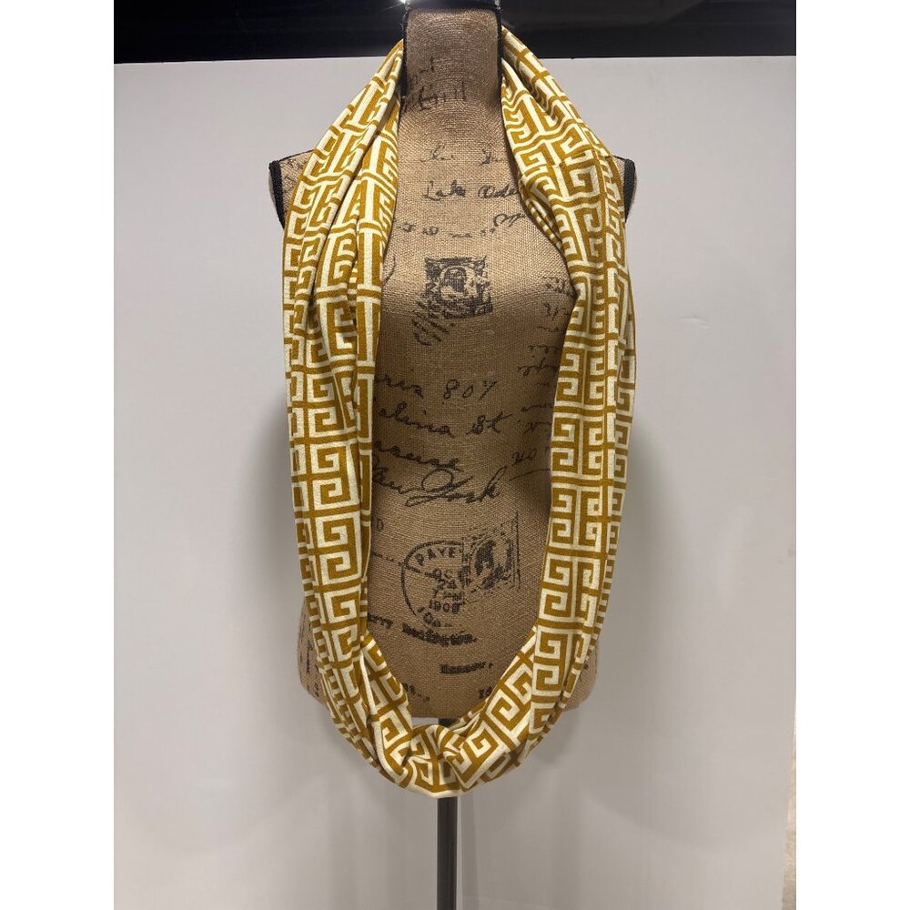Geometric Yellow & White Infinity Greek Key Scarf Long Soft - Picture 5 of 7